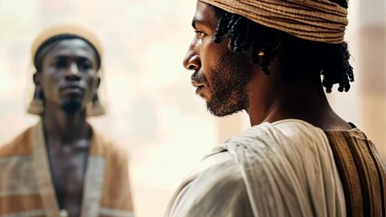 A eunuch man from the time of the Egyptian empire with blurred background 4K