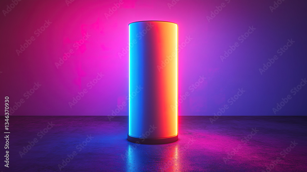 Wall mural abstract illuminated pedestal glowing in a dynamic scene for an elegant product display