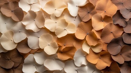 A delicate arrangement of various soft-hued petals creates an elegant and warm atmosphere, symbolizing beauty, simplicity, and the timeless essence of nature's artistry.