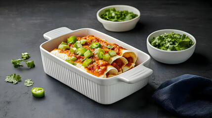 Delicious Baked Enchiladas In White Dishware