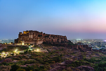 India. State of Rajasthan. Jodhpur. General view of Mehrangarh Fort (historic stronghold of the...