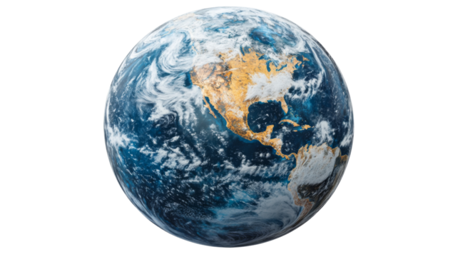 Planet earth rotating showing north and central america on transparent background