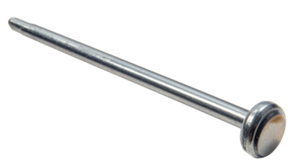 Close-up of metal pin lying on transparent background