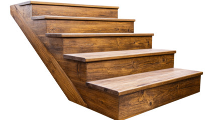 Wooden staircase ascending on transparent background