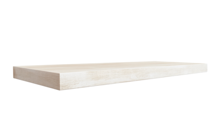 Empty light wooden shelf floating on transparent background