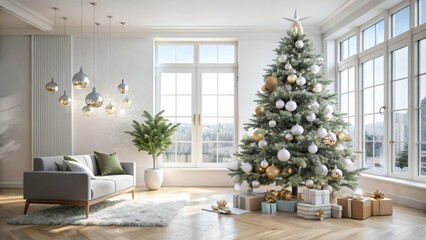 Scandinavian Christmas Tree Double Exposure Minimalist Winter Interior Design