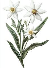 Fototapeta premium A botanical illustration depicting detailed closeups of white flowers