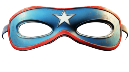 Superhero mask with white star and transparent background symbolizing courage and justice