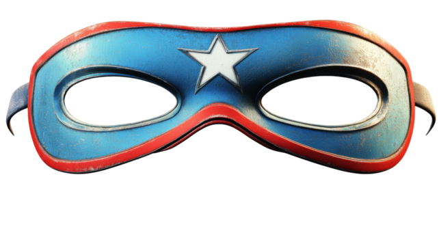 Superhero mask with white star and transparent background symbolizing courage and justice