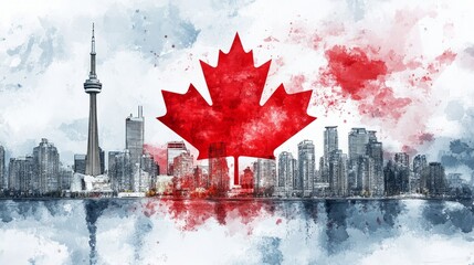 City Dynamic Watercolor Perspective Futuristic Flag