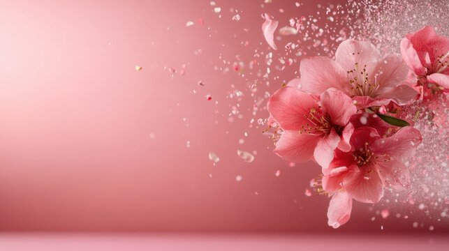 A beautiful arrangement of pink flowers exploding with delicate petals, capturing the essence of spring and the fleeting beauty of nature in a vivid display of colors.