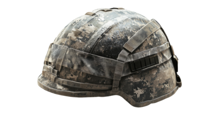 Modern military helmet isolated on transparent background, side view