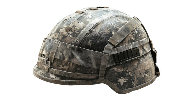 Modern military helmet isolated on transparent background, side view