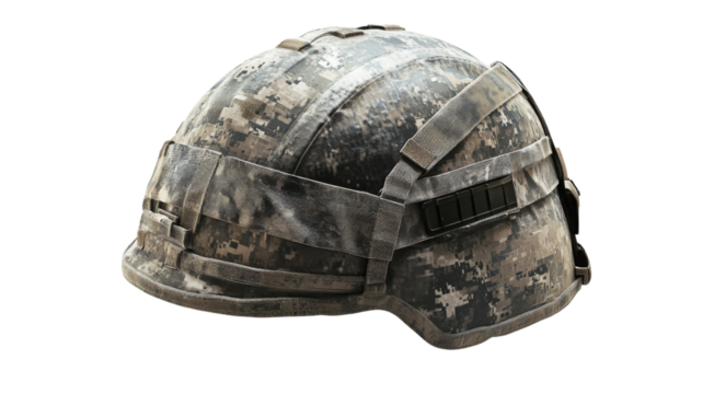 Modern military helmet isolated on transparent background, side view