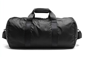 Naklejka premium Black Duffle Bag. Versatile Case for Gym, Travel, and Sports Gear on White Background