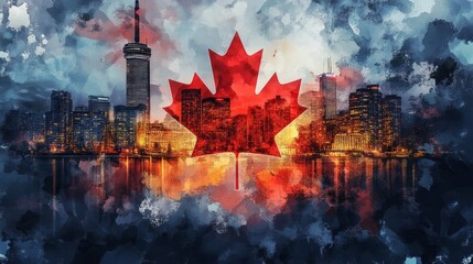 City Colorful Watercolor View City Glowing High Canadian