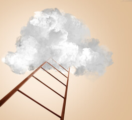 Ladder leading to cloud on beige gradient background, low angle view © New Africa