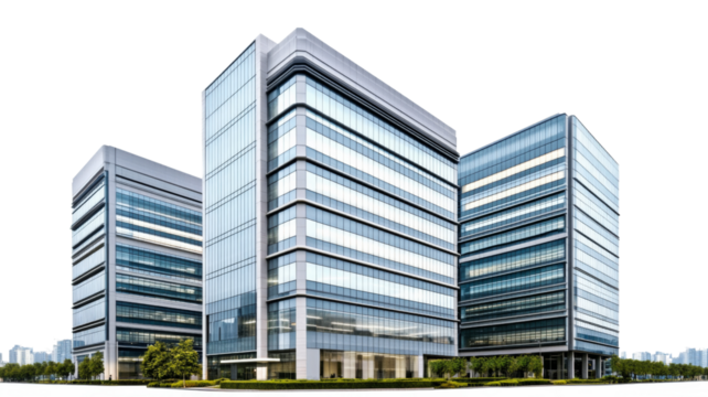 Modern office buildings rising with transparent background