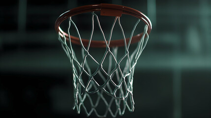 Basketball Hoop With Net Against Dark Background
