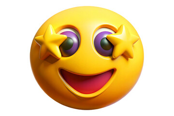 Fototapeta premium A vibrant emoji face with starry eyes and a wide, happy grin, symbolizing excitement, joy, amazement, and admiration, isolated on a white background.