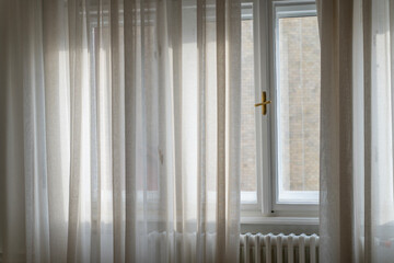 Retro Window and white curtains, abstract interior background