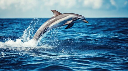 Fototapeta premium Dolphin Leaping Gracefully Above Sparkling Ocean Waves in Daylight