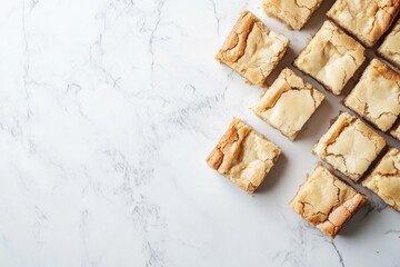 Blondie Brownies. Classic Square Form of Freshly Baked White Chocolate Brownies. Sweet Pie Including White Chocolate. Delicious Dessert Menu Concept.