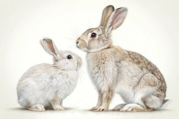 Fototapeta premium Mother And Baby Rabbit Sit Watercolor Illustration Easter Rabbit Concept Art