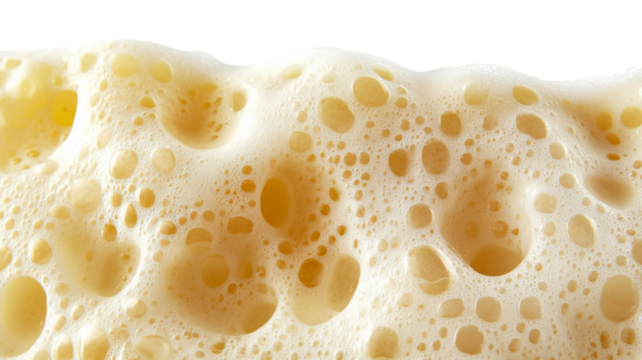 Beer foam texture with bubbles on transparent background