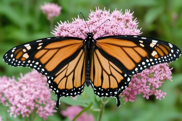 Fototapeta premium Boneset: Monarch Feeding on Common Boneset in Illinois, Marion County