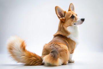 Welsh Corgi Butt, Adorable Corgi Puppy, Dog Rear View, Fluffy Corgi Tail, White Background, Cute Dog Photo