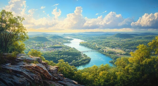 Branson, Missouri Landscape: Stunning Sky, River, and Mountain Views