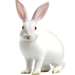 Fototapeta premium Realistic Image of White Rabbit Isolated on Transparent Background with Cute Furry Ears and Adorable Eyes Sitting Calmly