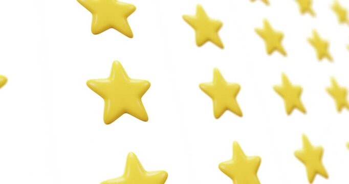 Animated design of a 3D render-type yellow star pattern moving sideways on a white background