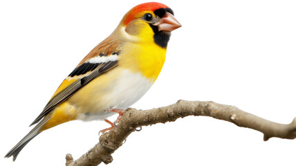 Fototapeta premium European goldfinch perching on a branch with transparent background