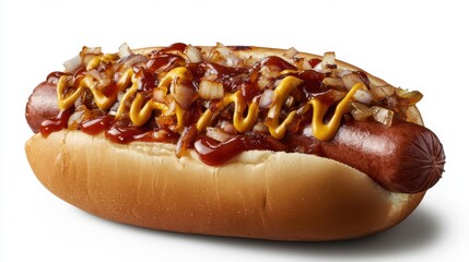Juicy grilled hot dogs served in a soft bun, topped with ketchup, mustard, onions, and relish for a classic American bite.