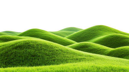 Green grass covers rolling hills on transparent background