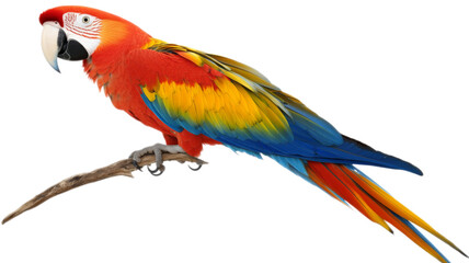 Obraz premium Scarlet macaw perched on branch with transparent background