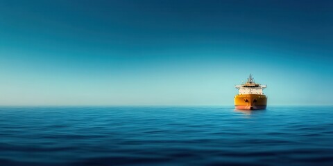 Obraz premium A close-up aerial view of an oil tanker gliding smoothly across vibrant blue ocean waters.
