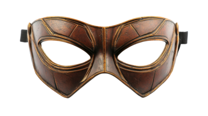 Brown and gold leather superhero mask isolated on transparent background