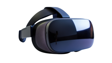 Vr headset showing woman exercising in virtual reality on transparent background