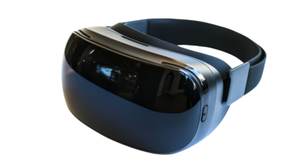 Virtual reality headset showing immersive experience on transparent background