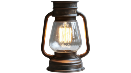 Vintage lantern lighting up the darkness with transparent background