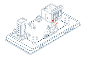 Online scooter delivery service, fast, mobile-tracked parcel delivery for e-commerce, with GPS-guided riders. © Sarawut
