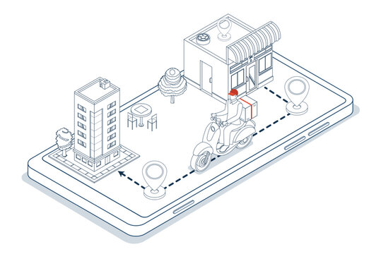 Online scooter delivery service, fast, mobile-tracked parcel delivery for e-commerce, with GPS-guided riders.