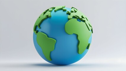 The Earth is depicted with a smooth, glossy surface, with landmasses in a bright, vivid green and oceans in a rich, deep blue.
