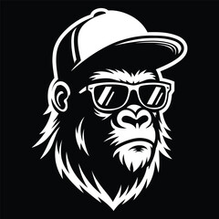 Cool Gorilla Head Vector Logo – Hip Hop Style, Sunglasses & Cap