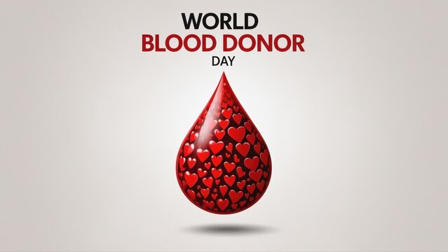 A blood drop filled with tiny hearts, a powerful symbol of love and life-saving generosity on World Blood Donor Day, depicted with clean graphic design.