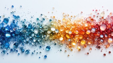 Abstract colorful water droplets in rainbow gradient.