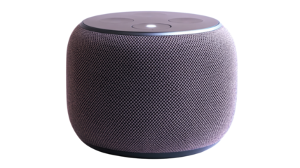 Smart speaker with transparent background emitting light from top buttons